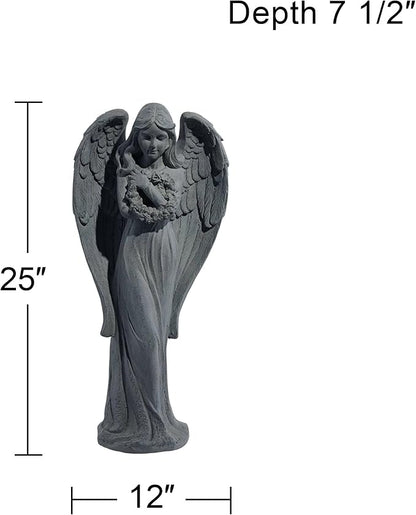 John Timberland Standing Angel Statue Sculpture Catholic Religious English Decor Indoor Outdoor Garden Front Porch Patio Yard Outside Home Balcony House Exterior Faux Greystone Ceramic 25" Tall