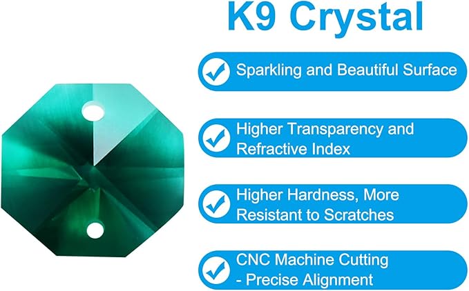 PATIKIL K9 Crystal Octagon Beads 2 Holes Pendants, 60 Pack 14mm Chandelier Prisms Parts Ornaments Hanging Beads for DIY Arts Crafts Decoration, Dark Green