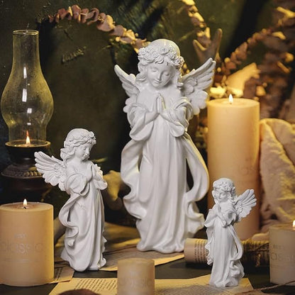 YUEOECOR Praying Angel Figurine, Waterproof Angel Wings Statue, Garden Memorial Angel, Resin Praying Angel Figurine for Home Decor or Garden