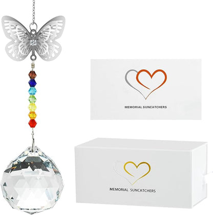 Merrynine Crystal Suncatcher, K9 Crystal Sun Catcher for Window Prism Ball, Unique Pendant Gift, Rainbow Maker with Butterfly Chain for Easy Hanging Indoor Outdoor Decoration (Butterfly Prism Ball)