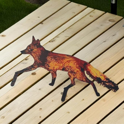 Toddmomy Fox Garden Sign Metal Animal Yard Stake Outdoor Decorative Lawn Ornament with Hollow Window Design for Patio and Courtyard