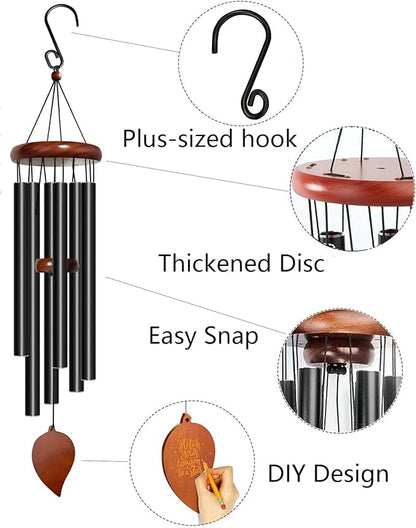 Wind Chimes for Outside - 32in Black Outdoor Tuned Windchimes with Soothing Melody, Perfect for Garden, Patio or Door Chimes When Door Opens, Creates an Enjoyable Atmosphere, Ideal Gift for Family
