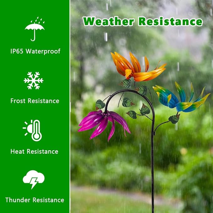 24" Large Wind Spinner Outdoor - Heavy Duty Multi Colored Flowers Wind Sculpture with Metal Stake, Three Flower Design Pinwheels for Yard and Garden Decor