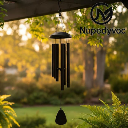 32” Large Black Aluminum Wind Chimes with Aluminum Cap for Outside, Deep Tone Outdoor Garden Patio Weather Resistant Metal Decor, Ideal Gift for Birthday, Mother's Day, Ambiance, Living Enhancement