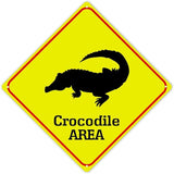 Warning Crocodile Area Metal Tin Sign Ocean Animal Caution Crossing Xing Street Sign Yellow Diamond Shape Funny Metal Sign For Indoor Outdoor Highway15x15in