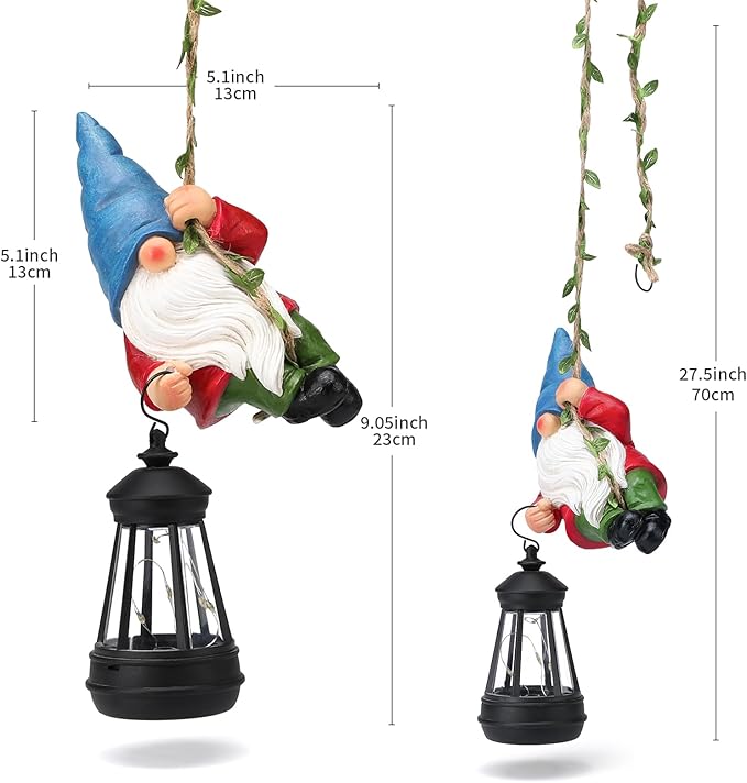 Solar Hanging Gnome Garden Statues Climbing Rope Gnome with LED Lantern Spring Outdoor Decor Tree Hugger Yard Porch Wall Fence Decoration Mother's Day Birthday Gifts for Mom Women