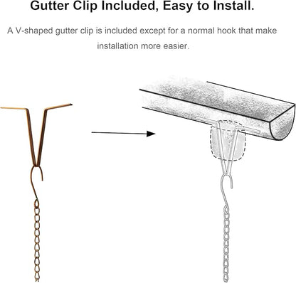 Glitzhome 8.5 FT Fish Shaped Rain Chains, Faux Copper Patina Finish Rain Chains for Gutters with 9 Fish, Adjustable Rain Catcher Chain with V-Shaped Gutter