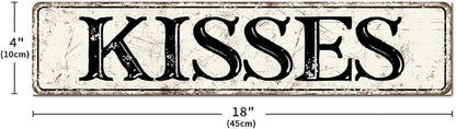 Madcolitote Ancient Retro Kisses Wood Sign Kisses Street Signs Rustic Wooden Wall Art Farmhouse Wall Decor Kitchen Wall Hanger Retro Decoration Sign Housewarming Gift 4x18in