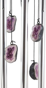 Ebros Gift Medieval Purple Dragon Guarding Topaz Crystal Geode Rock Figurine Crown Top Resonant Wind Chime with Miniature Geode Rocks Ornaments for Garden Patio Home Fantasy Dungeons and Dragons