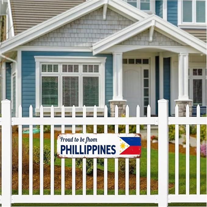 Philippines Pride Tin Decor 16 * 4 Inches "Proud to be from PHILLIPPINES" Home/Patio Wall Art - Retro Filipino Accent, Philippine Decor, Pride Metal Sign