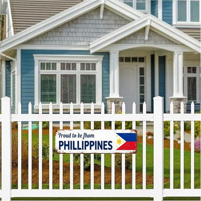 Philippines Pride Tin Decor 16 * 4 Inches "Proud to be from PHILLIPPINES" Home/Patio Wall Art - Retro Filipino Accent, Philippine Decor, Pride Metal Sign