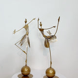 Garden Metal Statue Outdoor Dancing Girl Bird Art Farmhouse Footpath Yard Ornament Sculpture Vintage Style (A, One Size)