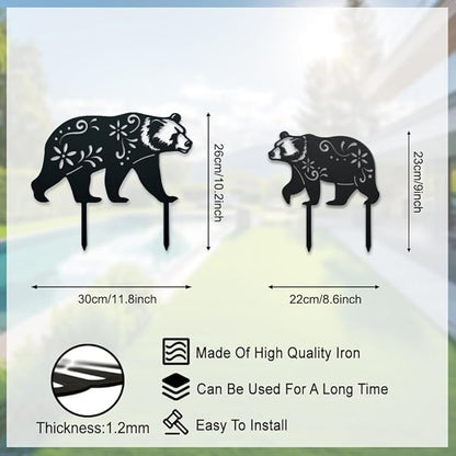 WADORN Bear Metal Outdoor Statues Silhouette, Funny Bear Metal Decorative Garden Stakes Bear Flower Silhouette Ornament Gift Funny Outdoor Decor for Garden Backyard Patio Lawn Walkways Outdoor