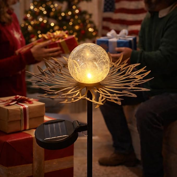 Solar Garden Lights Outdoor Decorative, Sun Crackle Glass Globe LED Solar Stake, Waterproof Metal Yard Lawn Patio Pathway Landscape Lighting, Unique Garden Gifts for Women Mom(Bronze)