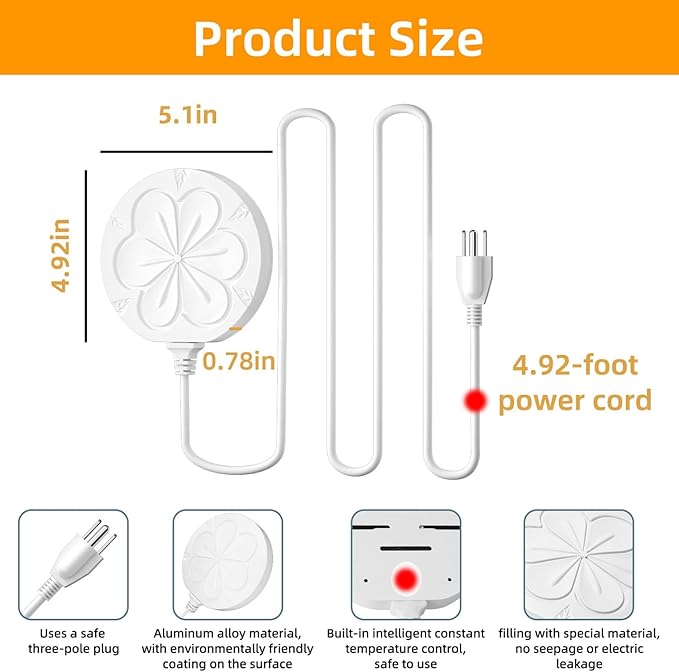 110W Bird Bath Heater for Outdoors in Winter–Submersible Pond Deicer,Cast Aluminum Thermostatic Chicken Water Heater,Power Cord 4.92 Ft/1.5M(White)