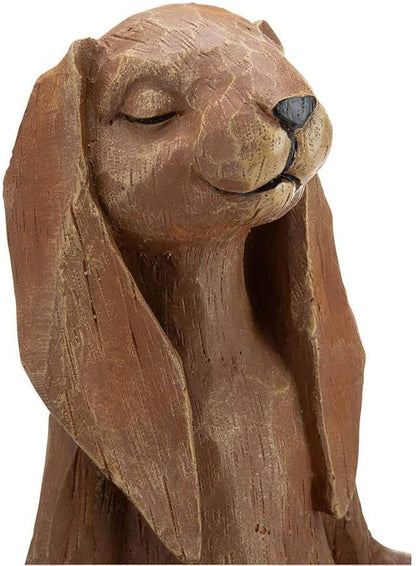 Wind & Weather Indoor/Outdoor Long-Eared Rabbit Garden Statue in Cross-Legged Meditating Yoga Pose Cast in Resin Designed to Look Like Hand-Carved Wood, 11½"L x 7" W x 14¼"H