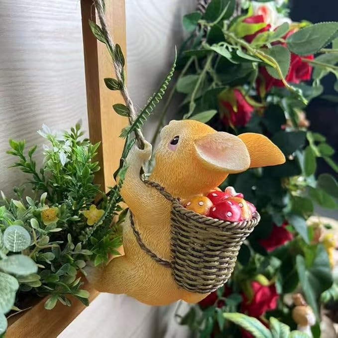 Climbing Squirrel Tree Hugger Statue - UV Resistant Resin Hanging Garden Sculpture, Waterproof Outdoor Decor for Yard, Patio, Porch (Rabbit)