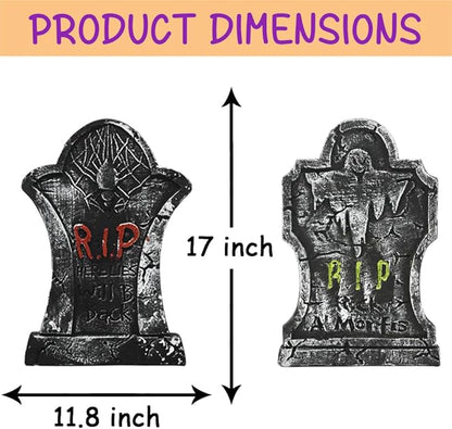 LUKBERA 5Pcs 17" Halloween Foam Tombstones, RIP Graveyard Tombstones with Bonus Metal Stakes Decorations for Halloween Lawn Yard Outdoor, Haunted House Decor