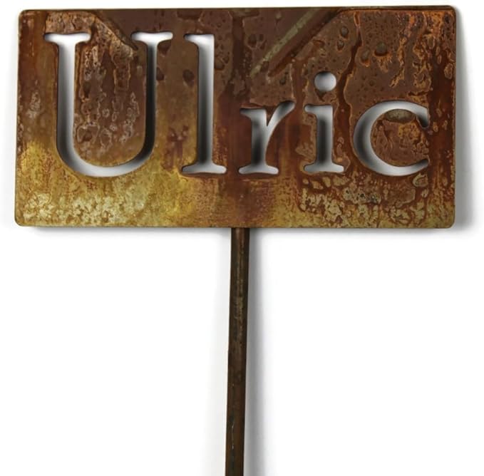 Classic Metal Garden Markers Clearance Items 20 to 33 Inches Tall (Ulric, Naturally Rusted)