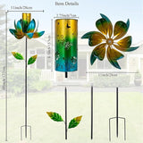 Stargarden Outdoor Solar Wind Spinners, Solar Wind Sculptures & Spinners, Flower Windmill with Solar Lantern for Yard and Garden (Green)