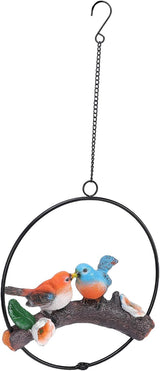 Zerodis Hanging Birds Statue Exquisite Decoration with Iron Ring Perfect for Garden and Patio Decor (Green Yellow) (Green Yellow) (Red Blue)