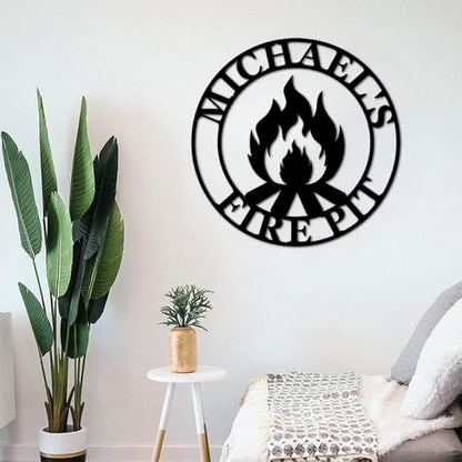 Personalized Firepit Metal Wall Art,Custom Firepit Metal Name Sign,Outdoor Wall Decor,Welcome Sign,Home Decor,Patio Decor