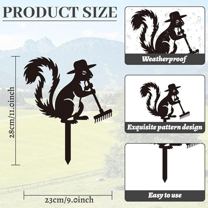 WADORN Squirrel Gardener Metal Decorative Garden Stakes, Black Squirrel Outdoor Statues Silhouette Cute Animal Stakes Ornaments for Yard Art Garden Patio Backyard Lawn Decors Squirrels Lover Gifts