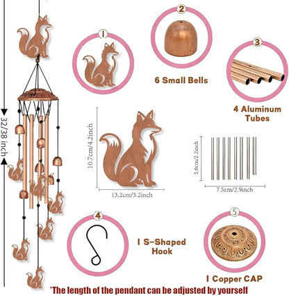 INFUNLY Fox Wind Chimes for Outside Animal Metal Wind Chime Aluminum Windchime Tubes Foxes Memorial Wind-Bell Retro Music Windchimes with Little Bells for Yard Garden Decor Housewarming Birthday Gift
