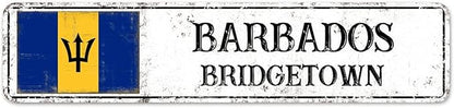 Personalized Barbados Street Sign Barbados Flag Metal Sign Capital City of Barbados Metal Sign Road Wall Art Rustic Country City Indoor & Outdoor Decor for Home Man Cave Door Porch Garden 18x4in