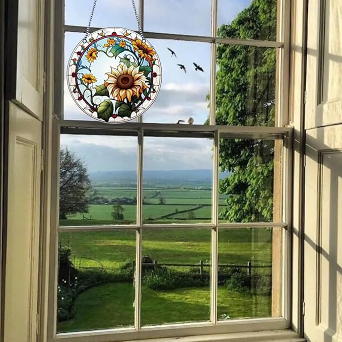 5.9'' Sunflower Acrylic Window Hanging Flower Sun Catcher Decor Stained Panel Hangings Wall Art Decor Gift for Daughter,Mom,Grandma (Style D)