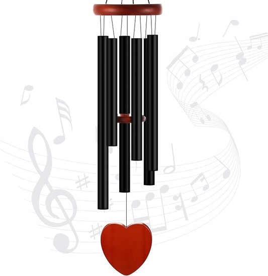 Leinuosen Wind Chimes for Outside Wind Chimes Outdoors Deep Tones 28" with 6 Aluminum Tubes Memorial Sympathy Windchime for Valentine Tree Decor Garden Courtyard Mom Loved One Gifts(Heart,Black)