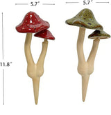 2pcs Ceramic Mushroom Garden Stake, Fairy Garden Figurines Decoration,Yard Outdoor Mushroom Decor, 11.8" in Height
