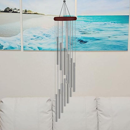 Premium Wind Chimes, Metal Wind Chimes with 12 Hollow Aluminum Tubes, Sliver Wind Chime for Party Home Garden Yard Patio Decor, Gift etc, 23 Inch