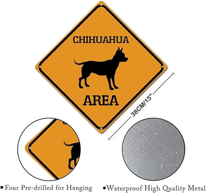 Warning Chihuahua Area Metal Tin Sign Chihuahua Dog Caution Crossing Xing Street Sign Yellow Diamond Shape Funny Metal Sign For Indoor Outdoor Highway15x15in