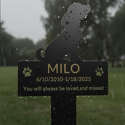 Custom Dog Grave Markers Outdoor with Pet Breed Icons, Personalized Metal Waterproof Rustproof Pet Grave Markers, Dogs Headstone for Garden Yard, Sympathy Gift for Loss of Dog (Style 3)