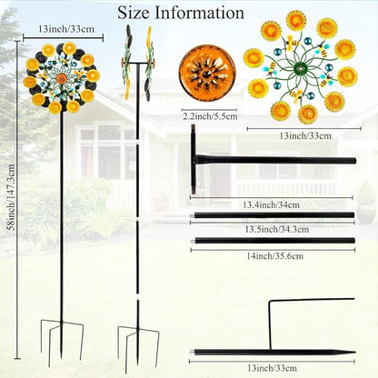 DREAMYSOUL Sunflower Garden Wind Spinner, 58 Inches Tall Metal Kinetic Wind Mills, Decorative Wind Spinners for Yard Garden Outside Patio Lawn Decor