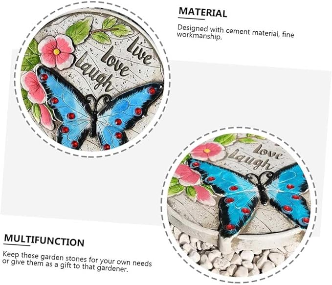 Etlegor Garden Décor Stepping Stones, Fun Animal Print Outdoor Pathway Décor Step Stones, All-Weather Lawn Pathway/Flower Beds/Courtyard Pavers(3 Butterflies)