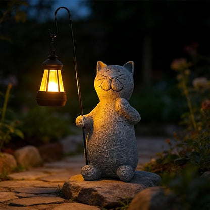 Cat Solar Garden Statues, Resin Cat Figurine Decorations,Outdoor Figurines for Lawn Patio Balcony Yard Ornament, Unique Housewarming and Birthdays Gifts for Mom Women Grandma