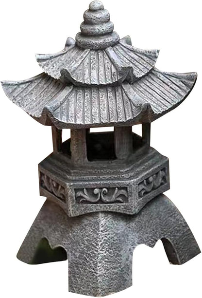 Naisicore Solar Pagoda Statues, 10.2inch Resin Japanese Pagoda Sculpture with Solar Lantern, Zen Garden Waterproof Landscape Decorative Ornament for Patio Porch Yard Art Decor (Style 1)