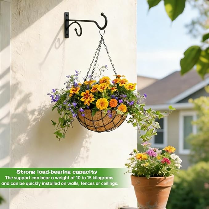 2PCS Plant Hanger Hooks 8Inch Hanging Plant Bracket,Metal Plants Bracket Wall Hooks for Hanging Plants, Bird Feeder,Flower Basket,Wind Chimes,Indoor/Outdoor Wall Mount