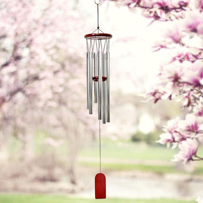 Wind Chimes - Wood and Silver Metal Windchimes - 37" Long - Wooden Wind Catcher for Home & Garden - Ideal for Porch and Garden