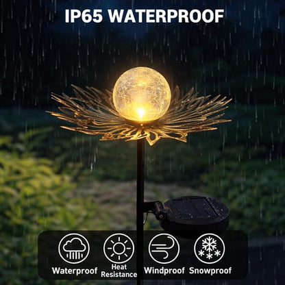 Solar Garden Lights Outdoor Decorative, Sun Crackle Glass Globe LED Solar Stake, Waterproof Metal Yard Lawn Patio Pathway Landscape Lighting, Unique Garden Gifts for Women Mom(Bronze)