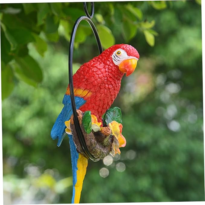 Hanging Parrot Garden Decor Resin Parrot Statue Outdoor Decor Parrot on Perch Garden Sculpture Parrot Statue Garden Sculptures for Outdoor Garden Decorations Vivid Arts Garden Ornaments Red
