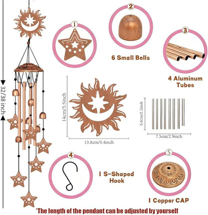 INFUNLY Sun Moon Face Wind Chimes for Outside Stars Metal Wind Chime Aluminum Windchime Tubes Memorial Wind-Bell Retro Music Windchimes with Bells for Yard Garden Decor Housewarming Birthday Gift