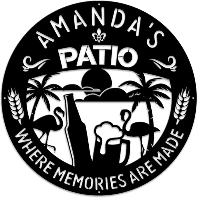 MeMate Patio Sign Outdoor Decor, Personalized Metal Sign for Backyard, Patio, Custom Name Signs for Garden Porch, Deck, Flamingo Beer Large Metal Sign for Outside, Housewarming Gifts