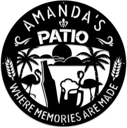 MeMate Patio Sign Outdoor Decor, Personalized Metal Sign for Backyard, Patio, Custom Name Signs for Garden Porch, Deck, Flamingo Beer Large Metal Sign for Outside, Housewarming Gifts