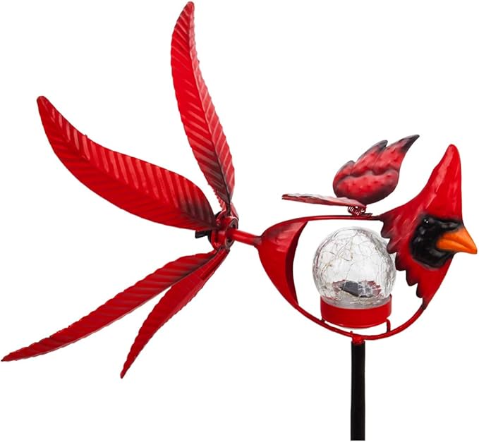 Evergreen Garden 38" H Solar Cardinal Staked Wind Spinner Garden Décor and Accessories for Home and Yard