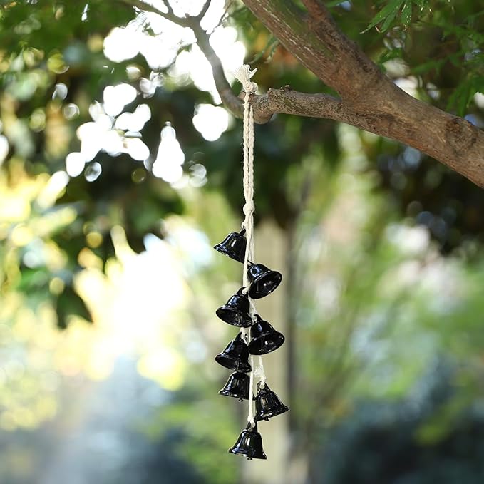 2 Pieces Witch Bells for Door Knob for Protection Handmade Decorative Door Hanging Bell Witch Wind Chimes for Boho Home Room Decor (Black)