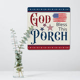 SCAZOMV God Bless This Porch Metal Sign Independence Day 4th of July Gifts Patriotic American Home Decor for Labor Day USA Art Wall Hanging Decoration for Front Door Outdoor Outside Porch