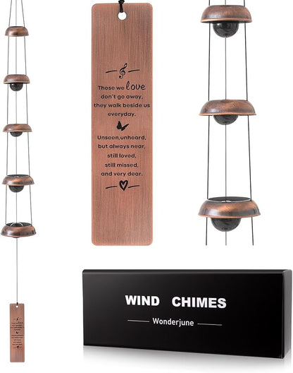 Wonderjune 36'' Memorial Sympathy Wind Chimes for Loss of Loved One Dog Bereavement Gift Idea in Memory, Red Copper Wind Chime with 5 Bells Condolences Basket for Mother Father Pet(Beloved)